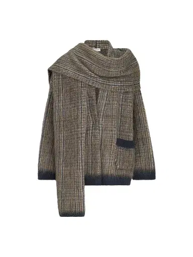 Brunello Cucinelli Women's Mohair and Wool Prince of Wales Double Knit Outerwear Jacket with Scarf - Brown - Size XXL | Thumbnail 1 Brunello Cucinelli Women's Mohair and Wool Prince of Wales Double Knit Outerwear Jacket with Scarf - Brown - Size XXL | Thumbnail 1