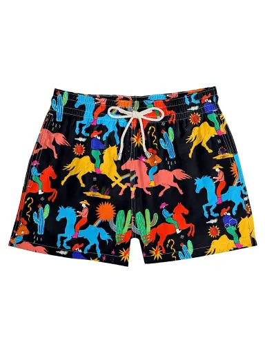 Arrels Barcelona Men's Black Cowboy Printed Drawstring Swim Shorts - Black - Size XXL | Thumbnail 1 Arrels Barcelona Men's Black Cowboy Printed Drawstring Swim Shorts - Black - Size XXL | Thumbnail 1