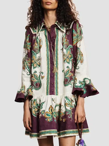 ALÉMAIS Women's Ruthie Printed Linen Drop-Waist Mini Shirtdress - Size 10 | Thumbnail 2 ALÉMAIS Women's Ruthie Printed Linen Drop-Waist Mini Shirtdress - Size 10 | Thumbnail 2