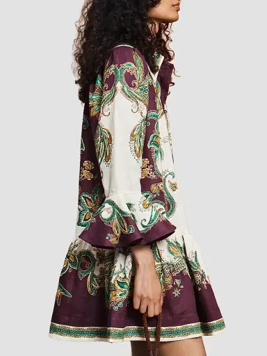 ALÉMAIS Women's Ruthie Printed Linen Drop-Waist Mini Shirtdress - Size 10 | Thumbnail 3 ALÉMAIS Women's Ruthie Printed Linen Drop-Waist Mini Shirtdress - Size 10 | Thumbnail 3