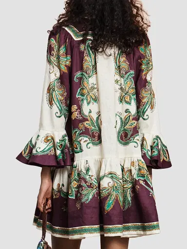 ALÉMAIS Women's Ruthie Printed Linen Drop-Waist Mini Shirtdress - Size 10 | Thumbnail 4 ALÉMAIS Women's Ruthie Printed Linen Drop-Waist Mini Shirtdress - Size 10 | Thumbnail 4