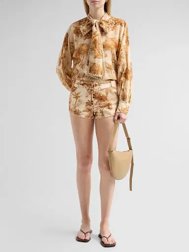 Zimmermann Women's Indra Printed Linen Shorts - Coffee Safari | Thumbnail 2 Zimmermann Women's Indra Printed Linen Shorts - Coffee Safari | Thumbnail 2