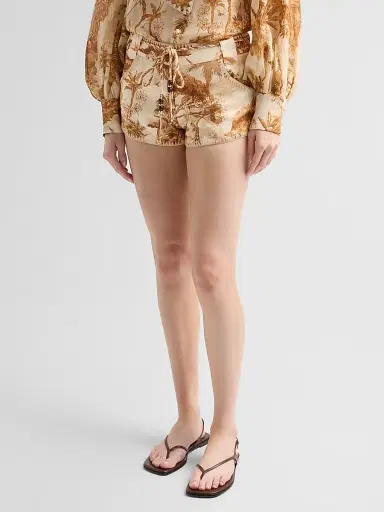 Zimmermann Women's Indra Printed Linen Shorts - Coffee Safari | Thumbnail 4 Zimmermann Women's Indra Printed Linen Shorts - Coffee Safari | Thumbnail 4