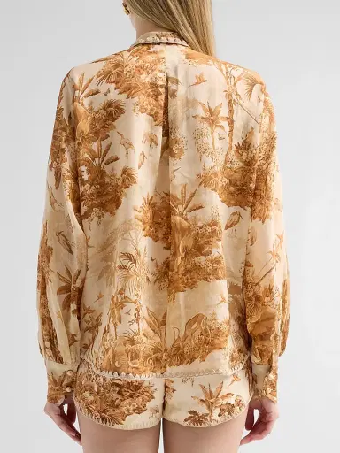 Zimmermann Women's Indra Printed Tieneck Blouse - Coffee Safari | Thumbnail 3 Zimmermann Women's Indra Printed Tieneck Blouse - Coffee Safari | Thumbnail 3