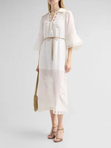 Zimmermann Women's Indra Embroidered Belted Midi Dress | Thumbnail 4 Zimmermann Women's Indra Embroidered Belted Midi Dress | Thumbnail 4