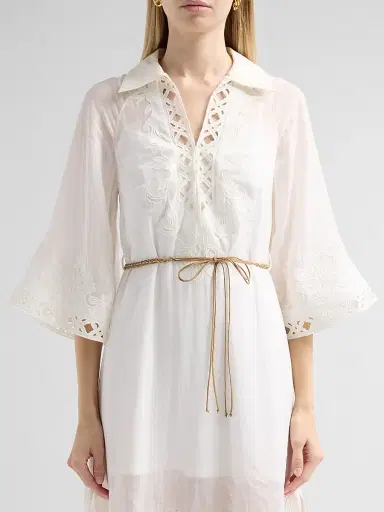 Zimmermann Women's Indra Embroidered Belted Midi Dress | Thumbnail 5 Zimmermann Women's Indra Embroidered Belted Midi Dress | Thumbnail 5