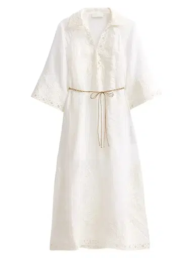 Zimmermann Women's Indra Embroidered Belted Midi Dress | Thumbnail 1 Zimmermann Women's Indra Embroidered Belted Midi Dress | Thumbnail 1
