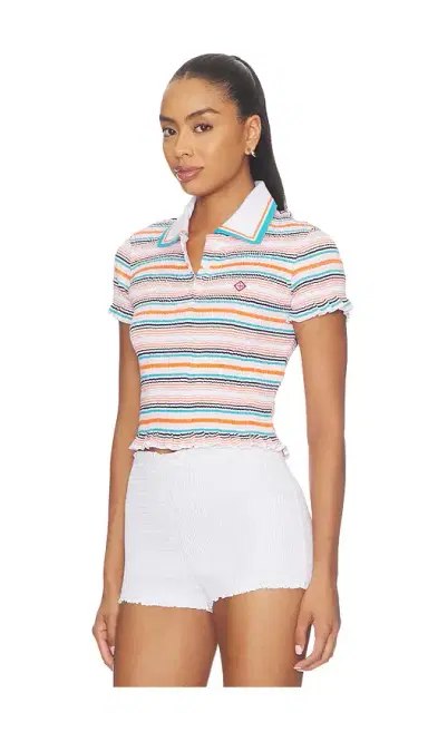 Casablanca Stripe Shirred Polo Top | Thumbnail 2 Casablanca Stripe Shirred Polo Top | Thumbnail 2