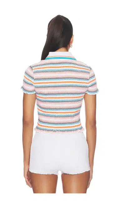 Casablanca Stripe Shirred Polo Top | Thumbnail 3 Casablanca Stripe Shirred Polo Top | Thumbnail 3