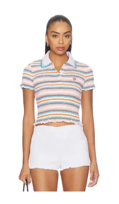 Casablanca Stripe Shirred Polo Top | Thumbnail 1 Casablanca Stripe Shirred Polo Top | Thumbnail 1
