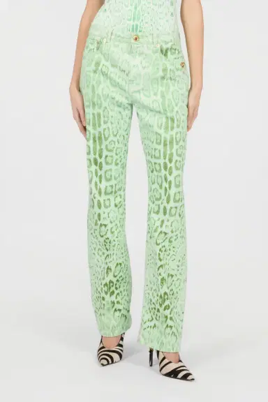 Roberto Cavalli Cotton Denim with Jaguar Mint Print | Thumbnail 2 Roberto Cavalli Cotton Denim with Jaguar Mint Print | Thumbnail 2