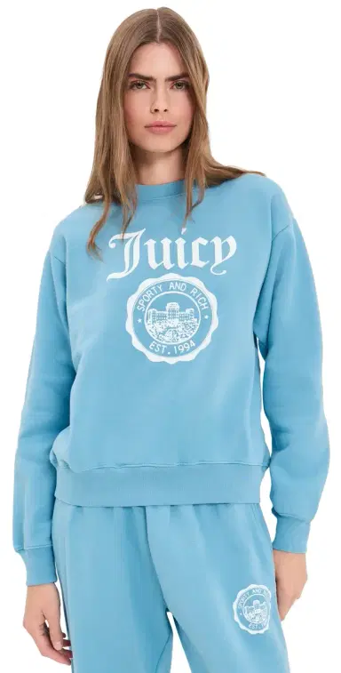 Sporty & Rich x Juicy Couture Emblem Sweatshirt ky Blue | Thumbnail 1 Sporty & Rich x Juicy Couture Emblem Sweatshirt ky Blue | Thumbnail 1