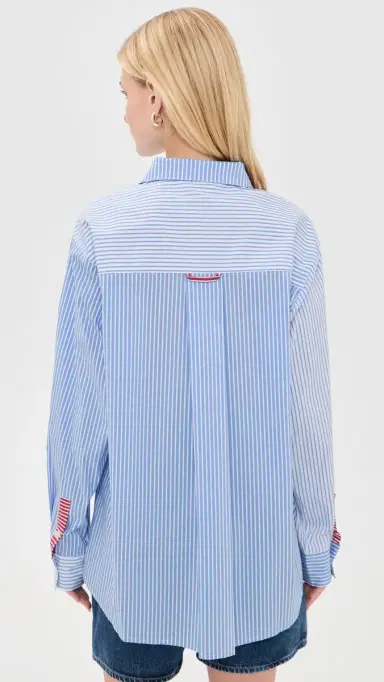 Solid & Striped The Avril Button Down Shirt Colorblock Marina Blue tripe | Thumbnail 3 Solid & Striped The Avril Button Down Shirt Colorblock Marina Blue tripe | Thumbnail 3