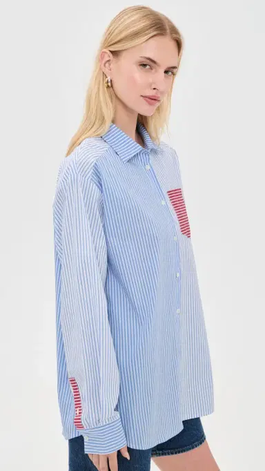 Solid & Striped The Avril Button Down Shirt Colorblock Marina Blue tripe | Thumbnail 4 Solid & Striped The Avril Button Down Shirt Colorblock Marina Blue tripe | Thumbnail 4