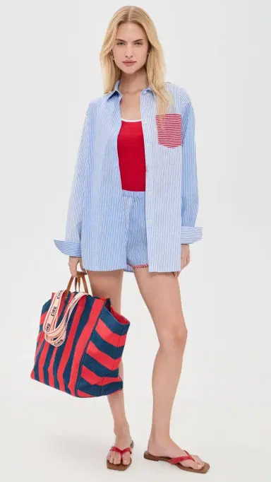 Solid & Striped The Avril Button Down Shirt Colorblock Marina Blue tripe | Thumbnail 6 Solid & Striped The Avril Button Down Shirt Colorblock Marina Blue tripe | Thumbnail 6