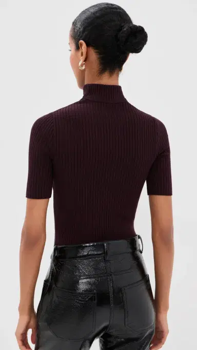 Courrèges Reedition Short Sleeves Rib Knit Sweater Burgundy | Thumbnail 3 Courrèges Reedition Short Sleeves Rib Knit Sweater Burgundy | Thumbnail 3