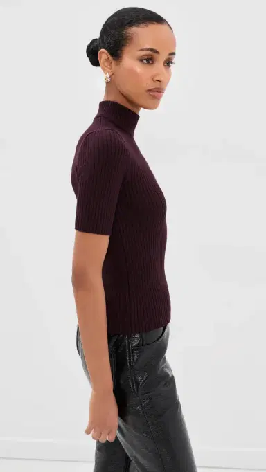 Courrèges Reedition Short Sleeves Rib Knit Sweater Burgundy | Thumbnail 4 Courrèges Reedition Short Sleeves Rib Knit Sweater Burgundy | Thumbnail 4
