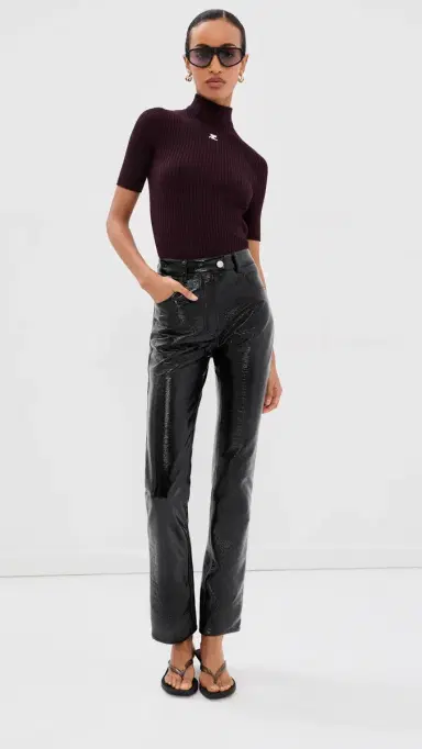 Courrèges Reedition Short Sleeves Rib Knit Sweater Burgundy | Thumbnail 5 Courrèges Reedition Short Sleeves Rib Knit Sweater Burgundy | Thumbnail 5