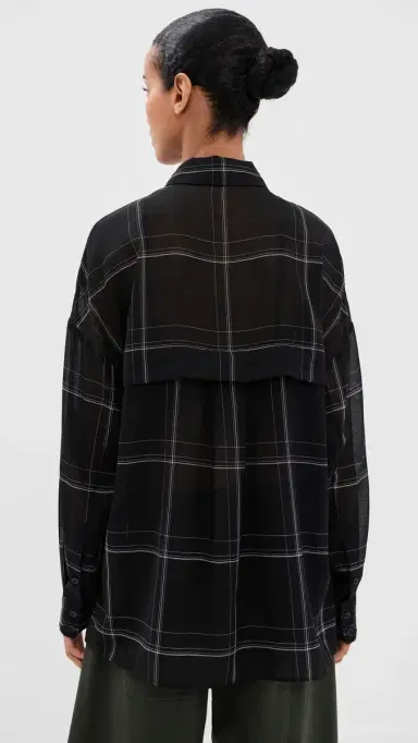 Tibi heer Wool Gauze Oversized Check Shirt Black multi | Thumbnail 3 Tibi heer Wool Gauze Oversized Check Shirt Black multi | Thumbnail 3