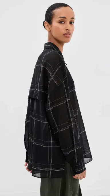 Tibi heer Wool Gauze Oversized Check Shirt Black multi | Thumbnail 4 Tibi heer Wool Gauze Oversized Check Shirt Black multi | Thumbnail 4