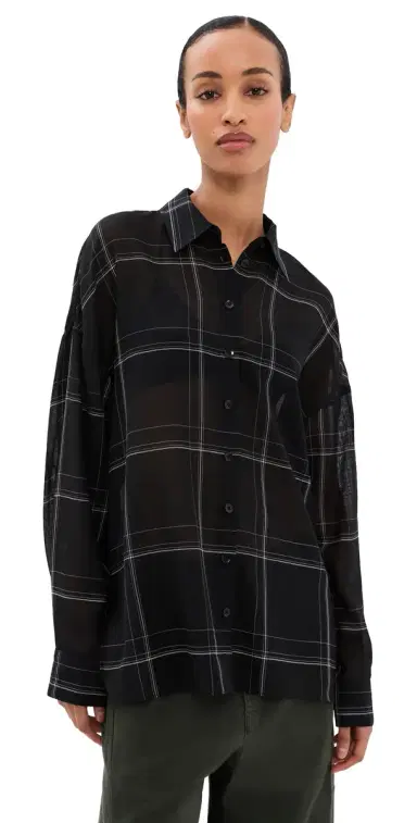 Tibi heer Wool Gauze Oversized Check Shirt Black multi | Thumbnail 1 Tibi heer Wool Gauze Oversized Check Shirt Black multi | Thumbnail 1