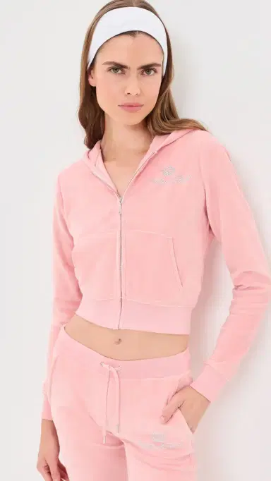 Sporty & Rich Juicy Script Velour Zip Hoodie Rose L | Thumbnail 2 Sporty & Rich Juicy Script Velour Zip Hoodie Rose L | Thumbnail 2