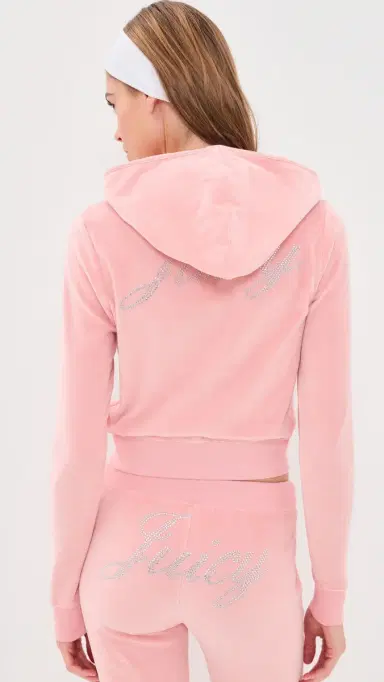 Sporty & Rich Juicy Script Velour Zip Hoodie Rose L | Thumbnail 3 Sporty & Rich Juicy Script Velour Zip Hoodie Rose L | Thumbnail 3