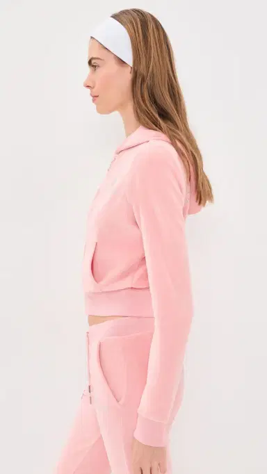 Sporty & Rich Juicy Script Velour Zip Hoodie Rose L | Thumbnail 4 Sporty & Rich Juicy Script Velour Zip Hoodie Rose L | Thumbnail 4