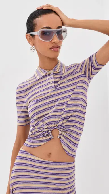 Rabanne Embellished Stripe Polo Tee | Thumbnail 2 Rabanne Embellished Stripe Polo Tee | Thumbnail 2