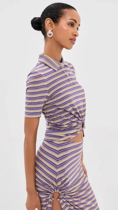 Rabanne Embellished Stripe Polo Tee | Thumbnail 4 Rabanne Embellished Stripe Polo Tee | Thumbnail 4