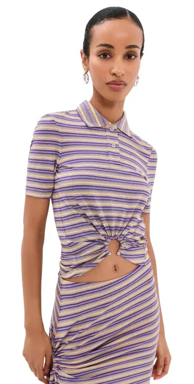 Rabanne Embellished Stripe Polo Tee | Thumbnail 1 Rabanne Embellished Stripe Polo Tee | Thumbnail 1
