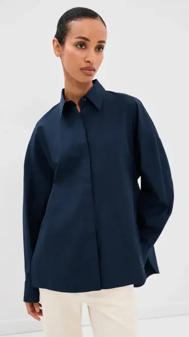 Tibi Gabe Oversized Button Down Shirt Navy | Thumbnail 2 Tibi Gabe Oversized Button Down Shirt Navy | Thumbnail 2
