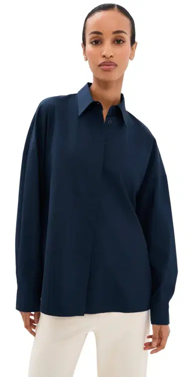 Tibi Gabe Oversized Button Down Shirt Navy | Thumbnail 1 Tibi Gabe Oversized Button Down Shirt Navy | Thumbnail 1