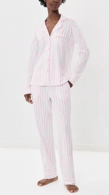 Petite Plume Luxe Pima Cotton tripe Pajama et White | Thumbnail 2 Petite Plume Luxe Pima Cotton tripe Pajama et White | Thumbnail 2