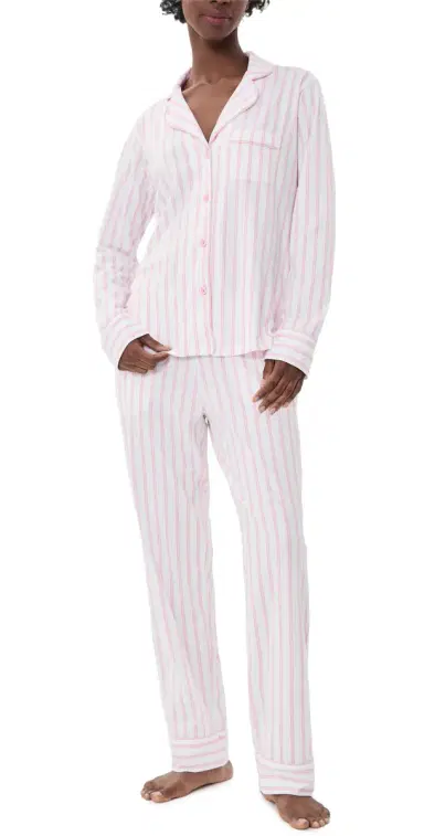 Petite Plume Luxe Pima Cotton tripe Pajama et White | Thumbnail 1 Petite Plume Luxe Pima Cotton tripe Pajama et White | Thumbnail 1