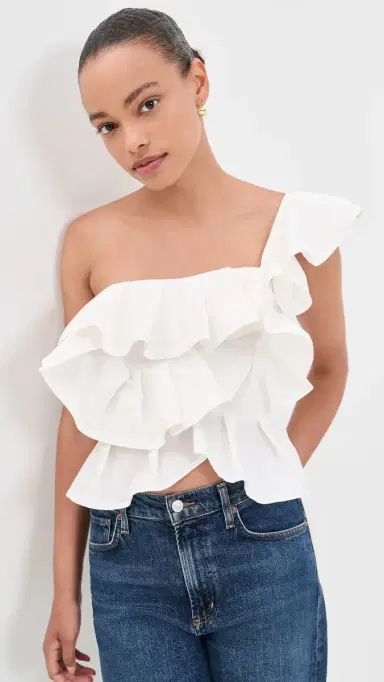 English Factory One Shoulder Ruffle Top White | Thumbnail 2 English Factory One Shoulder Ruffle Top White | Thumbnail 2