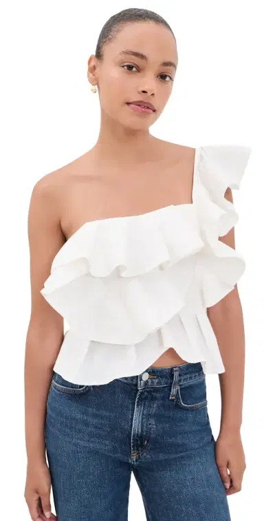 English Factory One Shoulder Ruffle Top White | Thumbnail 1 English Factory One Shoulder Ruffle Top White | Thumbnail 1
