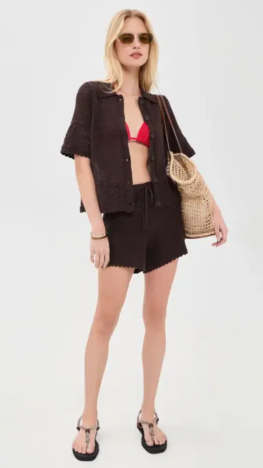 Marine Layer Crochet Sweater Shorts Chocolate | Thumbnail 5 Marine Layer Crochet Sweater Shorts Chocolate | Thumbnail 5