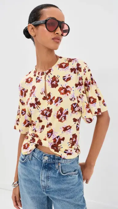 rabanne Floral Top Flower Trims Cream/Red | Thumbnail 2 rabanne Floral Top Flower Trims Cream/Red | Thumbnail 2