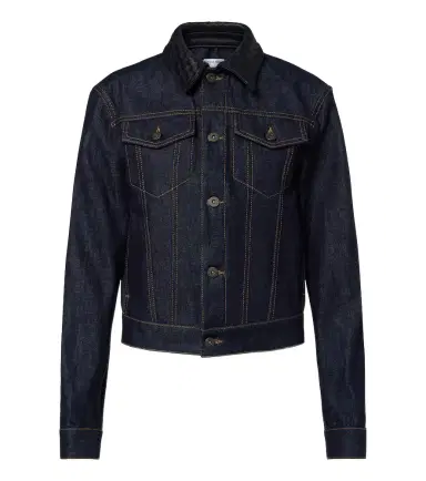Bottega Veneta Intrecciato leather-trimmed denim jacket | Thumbnail 1 Bottega Veneta Intrecciato leather-trimmed denim jacket | Thumbnail 1