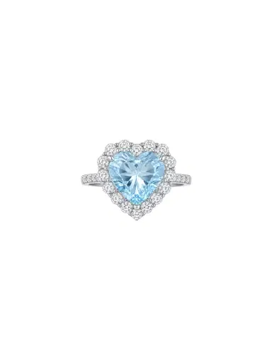 Wish Fine Jewelry 3.27ct Diamond Aquamarine 18K Gold Halo Heart Ring | Thumbnail 1 Wish Fine Jewelry 3.27ct Diamond Aquamarine 18K Gold Halo Heart Ring | Thumbnail 1