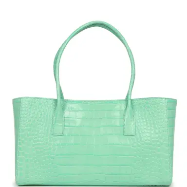 Chanel Chanel Small Cerf Shopping Bag Teal Croc Embossed Calfskin Gold Hardware | Thumbnail 4 Chanel Chanel Small Cerf Shopping Bag Teal Croc Embossed Calfskin Gold Hardware | Thumbnail 4