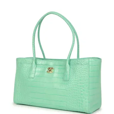 Chanel Chanel Small Cerf Shopping Bag Teal Croc Embossed Calfskin Gold Hardware | Thumbnail 5 Chanel Chanel Small Cerf Shopping Bag Teal Croc Embossed Calfskin Gold Hardware | Thumbnail 5