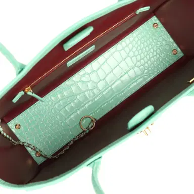 Chanel Chanel Small Cerf Shopping Bag Teal Croc Embossed Calfskin Gold Hardware | Thumbnail 7 Chanel Chanel Small Cerf Shopping Bag Teal Croc Embossed Calfskin Gold Hardware | Thumbnail 7