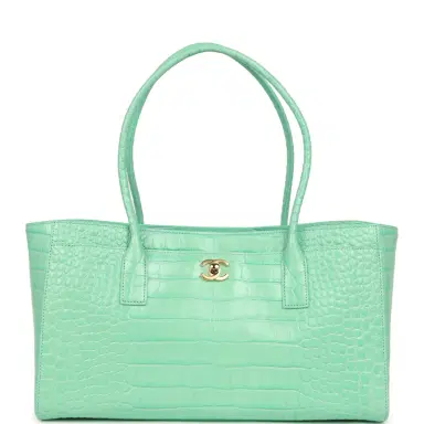 Chanel Chanel Small Cerf Shopping Bag Teal Croc Embossed Calfskin Gold Hardware | Thumbnail 1 Chanel Chanel Small Cerf Shopping Bag Teal Croc Embossed Calfskin Gold Hardware | Thumbnail 1