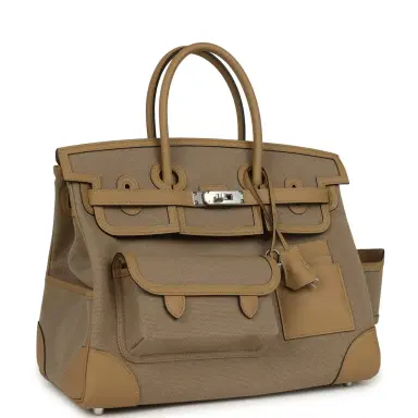 HERMÈS Hermes Birkin 35 Cargo Beige Marfa Toile Goeland Canvas, Poussiere Swift Palladium Hardware | Thumbnail 2 HERMÈS Hermes Birkin 35 Cargo Beige Marfa Toile Goeland Canvas, Poussiere Swift Palladium Hardware | Thumbnail 2