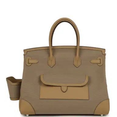 HERMÈS Hermes Birkin 35 Cargo Beige Marfa Toile Goeland Canvas, Poussiere Swift Palladium Hardware | Thumbnail 4 HERMÈS Hermes Birkin 35 Cargo Beige Marfa Toile Goeland Canvas, Poussiere Swift Palladium Hardware | Thumbnail 4
