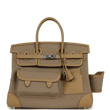 HERMÈS Hermes Birkin 35 Cargo Beige Marfa Toile Goeland Canvas, Poussiere Swift Palladium Hardware | Thumbnail 1 HERMÈS Hermes Birkin 35 Cargo Beige Marfa Toile Goeland Canvas, Poussiere Swift Palladium Hardware | Thumbnail 1