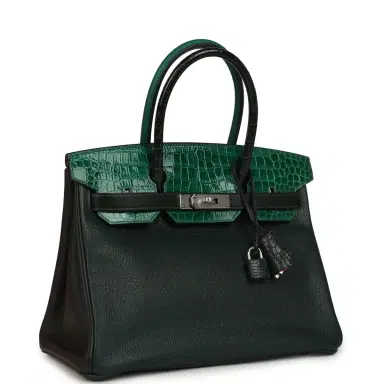 HERMÈS Pre-owned Hermes "Patchwork" Birkin 30 Vert Titien, Vert Fonce, Malachite, Emeraude Chevre Mysore, Clemence, Shiny Porosus Crocodile, Epsom, Swift, Box Palladium Hardware | Thumbnail 2 HERMÈS Pre-owned Hermes "Patchwork" Birkin 30 Vert Titien, Vert Fonce, Malachite, Emeraude Chevre Mysore, Clemence, Shiny Porosus Crocodile, Epsom, Swift, Box Palladium Hardware | Thumbnail 2