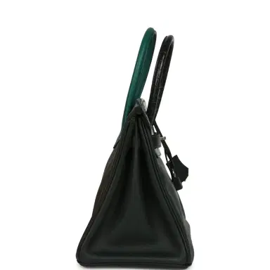 HERMÈS Pre-owned Hermes "Patchwork" Birkin 30 Vert Titien, Vert Fonce, Malachite, Emeraude Chevre Mysore, Clemence, Shiny Porosus Crocodile, Epsom, Swift, Box Palladium Hardware | Thumbnail 3 HERMÈS Pre-owned Hermes "Patchwork" Birkin 30 Vert Titien, Vert Fonce, Malachite, Emeraude Chevre Mysore, Clemence, Shiny Porosus Crocodile, Epsom, Swift, Box Palladium Hardware | Thumbnail 3